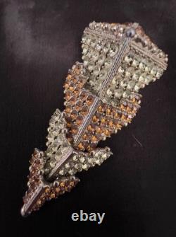 Vintage SCHIAPARELLI 3-D Articulated Arrowhead Rhinestone Brooch 3.5 Long WOW