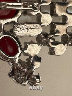 Vintage SCHIAPARELLI Red Cabochon & Aurora Borealis Rhinestone Brooch/Pendant