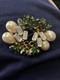 Vintage SCHOFFEL Crown AUSTRIA Crystal & Green Glass Pin Brooch Teardrop Pearls