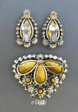 Vintage SCHREINER Dramatic Rhinestone Pin Brooch & Earrings