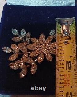 Vintage SCHREINER NY Large Prong Set Clear Rhinestone Layered Flower Pin Brooch