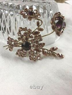 Vintage SCHREINER New York Faceted Purple Glass Rhinestone Flower Brooch Pin