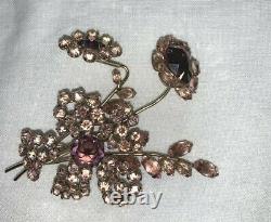 Vintage SCHREINER New York Faceted Purple Glass Rhinestone Flower Brooch Pin