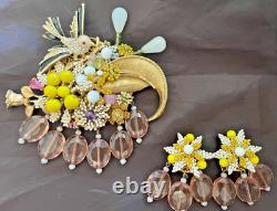 Vintage SET Brooch Pin & Earrings STANLEY HAGLER Figural SWEET BIRD in NEST