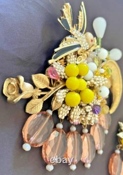 Vintage SET Brooch Pin & Earrings STANLEY HAGLER Figural SWEET BIRD in NEST