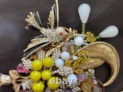 Vintage SET Brooch Pin & Earrings STANLEY HAGLER Figural SWEET BIRD in NEST