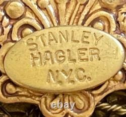 Vintage SET Brooch Pin & Earrings STANLEY HAGLER Figural SWEET BIRD in NEST