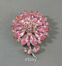 Vintage SHERMAN Rhinestone Pink Flower / Daisy- Big Signed Brooch, Pin