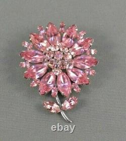 Vintage SHERMAN Rhinestone Pink Flower / Daisy- Big Signed Brooch, Pin