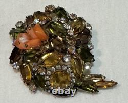Vintage SHERMAN Unusual MCM Rhinestone & Glass Bead Modernist Domed Brooch