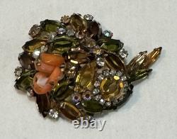 Vintage SHERMAN Unusual MCM Rhinestone & Glass Bead Modernist Domed Brooch