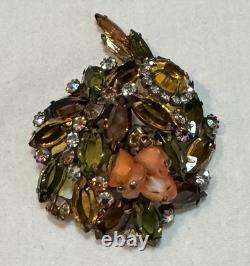 Vintage SHERMAN Unusual MCM Rhinestone & Glass Bead Modernist Domed Brooch
