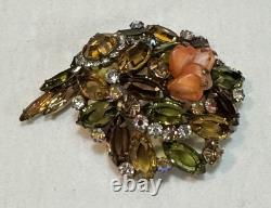 Vintage SHERMAN Unusual MCM Rhinestone & Glass Bead Modernist Domed Brooch