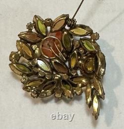 Vintage SHERMAN Unusual MCM Rhinestone & Glass Bead Modernist Domed Brooch