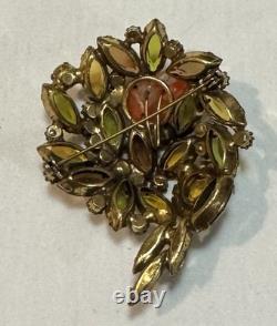 Vintage SHERMAN Unusual MCM Rhinestone & Glass Bead Modernist Domed Brooch