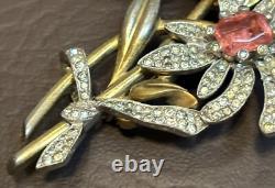 Vintage SIGNED PENNINO Large Floral Pink Clear Pave Rhinestone Brooch Pin