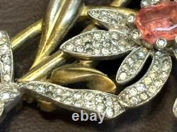 Vintage SIGNED PENNINO Large Floral Pink Clear Pave Rhinestone Brooch Pin