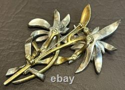 Vintage SIGNED PENNINO Large Floral Pink Clear Pave Rhinestone Brooch Pin