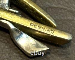 Vintage SIGNED PENNINO Large Floral Pink Clear Pave Rhinestone Brooch Pin