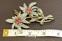 Vintage SIGNED PENNINO Large Floral Pink Clear Pave Rhinestone Brooch Pin