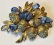 Vintage Schiaparelli Signed Light Blue Rhinestone & Swirl Glass Bead Brooch