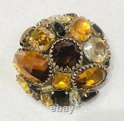 Vintage Schreiner Amber, Citrine & Yellow Rhinestone Brooch / Necklace Pendant