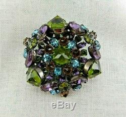 Vintage Schreiner Brooch/Pin Purple, Peridot, Aqua Blue, Brown 3-dimensional