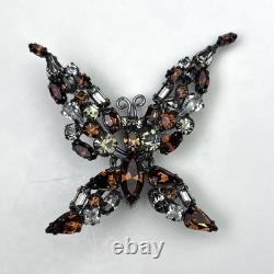 Vintage Schreiner Brooch Rhinestone Butterfly Trembler Pin Brown Verified