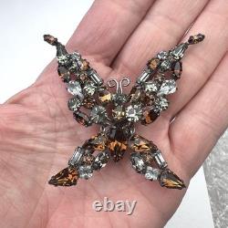Vintage Schreiner Brooch Rhinestone Butterfly Trembler Pin Brown Verified