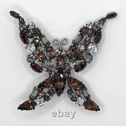 Vintage Schreiner Brooch Rhinestone Butterfly Trembler Pin Brown Verified