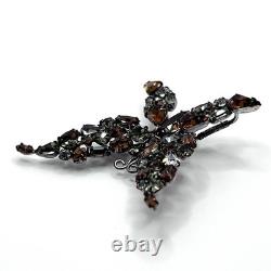 Vintage Schreiner Brooch Rhinestone Butterfly Trembler Pin Brown Verified