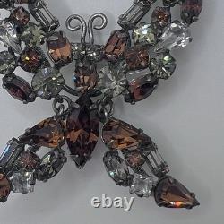 Vintage Schreiner Brooch Rhinestone Butterfly Trembler Pin Brown Verified