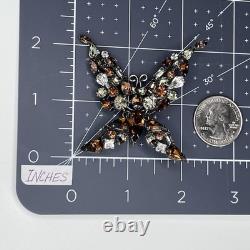 Vintage Schreiner Brooch Rhinestone Butterfly Trembler Pin Brown Verified