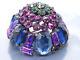 Vintage Schreiner Dome Blue Purple Cabachon Rhinestone Brooch