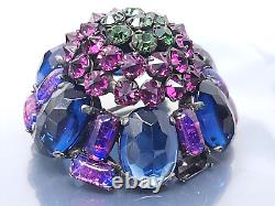 Vintage Schreiner Dome Blue Purple Cabachon Rhinestone Brooch