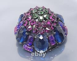 Vintage Schreiner Dome Blue Purple Cabachon Rhinestone Brooch