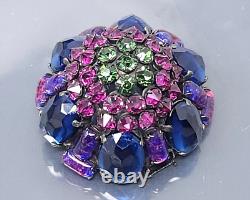 Vintage Schreiner Dome Blue Purple Cabachon Rhinestone Brooch