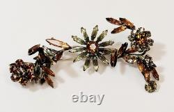 Vintage Schreiner Flowers Brooch Gray Topaz Rhinestone Confirmed