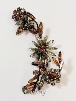 Vintage Schreiner Flowers Brooch Gray Topaz Rhinestone Confirmed