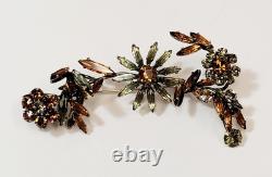 Vintage Schreiner Flowers Brooch Gray Topaz Rhinestone Confirmed