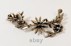 Vintage Schreiner Flowers Brooch Gray Topaz Rhinestone Confirmed