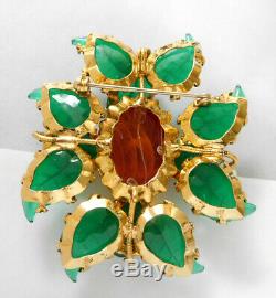 Vintage Schreiner Jade Green Art Glass Leaf Brooch Pendant