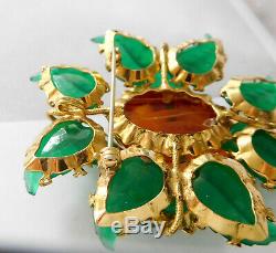 Vintage Schreiner Jade Green Art Glass Leaf Brooch Pendant