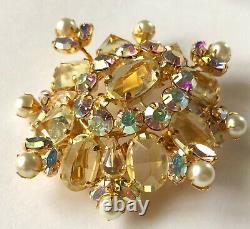 Vintage Schreiner N. Y Brooch & Earrings Set- Rhinestones/Pearls/Gold ToneSigned