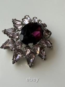 Vintage Schreiner Purple & Aurora Borealis Rhinestone Domed Brooch Vintage Schreiner Purple & Aurora Borealis Rhinestone Domed Brooch