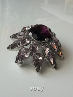Vintage Schreiner Purple & Aurora Borealis Rhinestone Domed Brooch