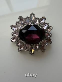Vintage Schreiner Purple & Aurora Borealis Rhinestone Domed Brooch