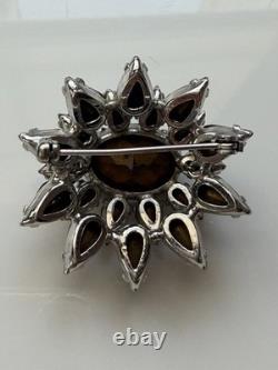 Vintage Schreiner Purple & Aurora Borealis Rhinestone Domed Brooch