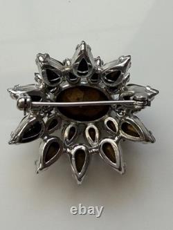 Vintage Schreiner Purple & Aurora Borealis Rhinestone Domed Brooch