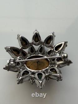 Vintage Schreiner Purple & Aurora Borealis Rhinestone Domed Brooch